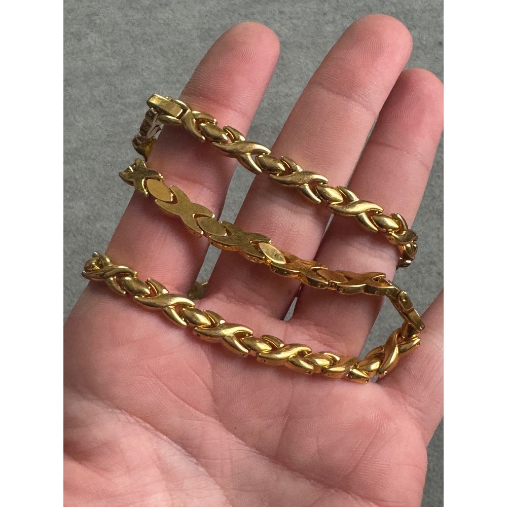 Vintage Gold Tone XO Hugs and Kisses Link Chain Necklace 18 Inch